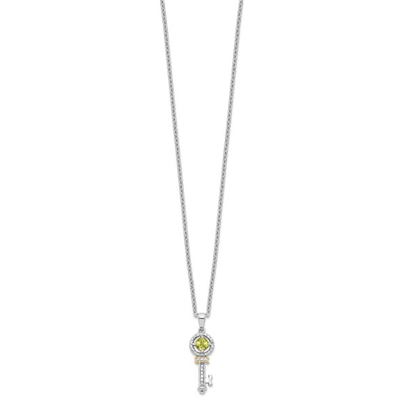 Sterling Silver w 14K Accent Peridot August Birthstone & Diamond Key Necklace - Picture 2 of 4